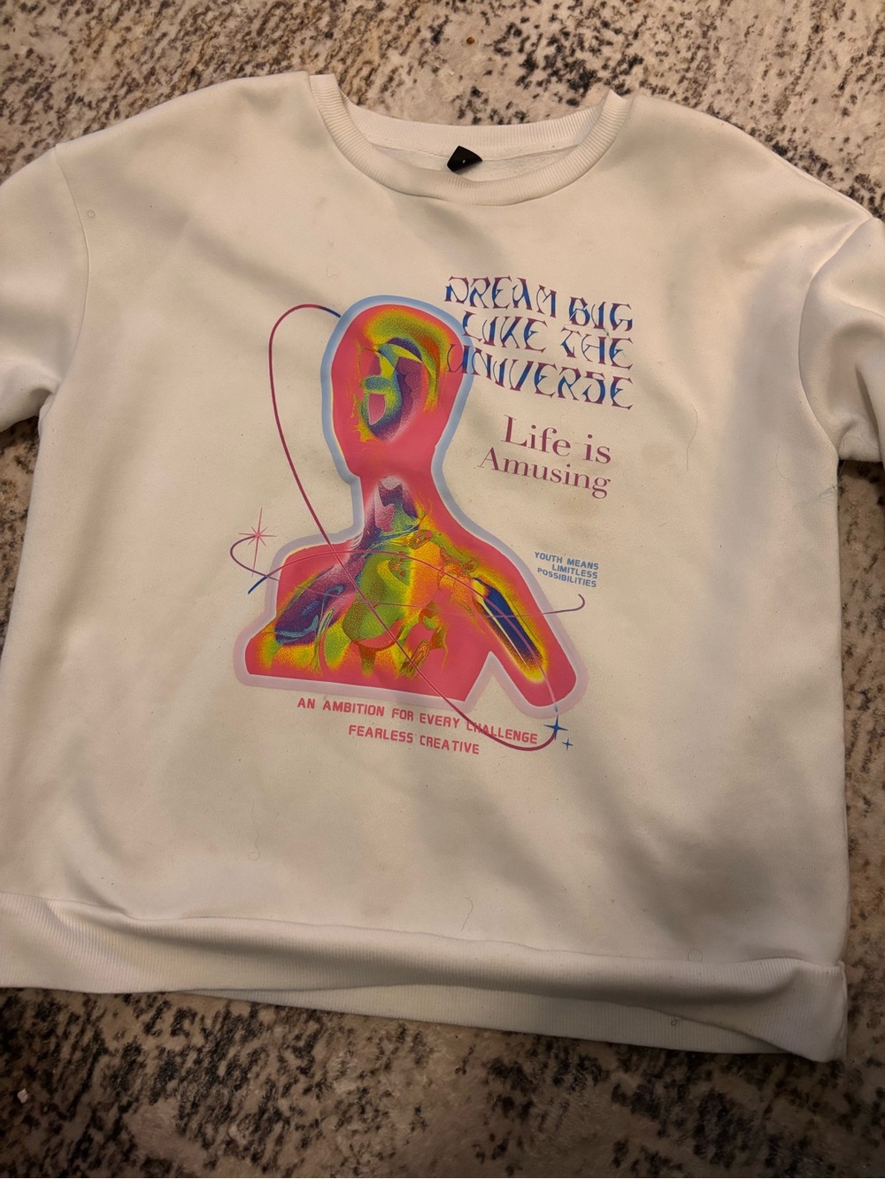 White Kids Graphic Sweatshirt with Colorful Abstract Print